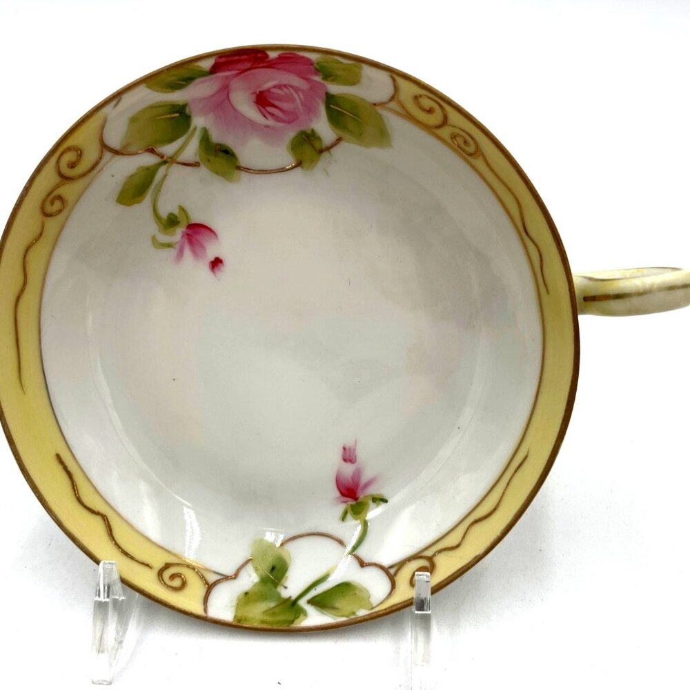 Antique Nippon Hand-Painted Porcelain Cup/Bowl Floral Design